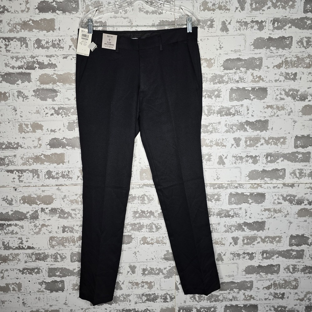 NEW Kenneth Cole Reaction Dress Pants Mens 32x30 Black Skinny Fit Straight Leg